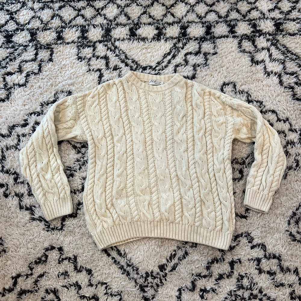 Vintage JCM For Men Cable Knit Cream Sweater Woolmark Pure New Wool Size Large